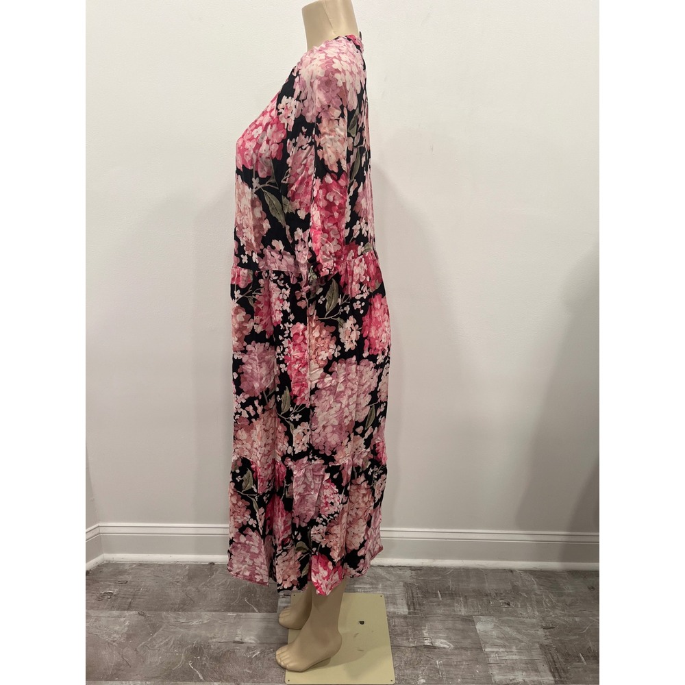 H&M maxi dress black and pink hydrangea floral print Cottagecore size medium - Picture 3 of 16